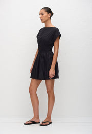 Shirred Waist Mini Dress - Black - Matteau